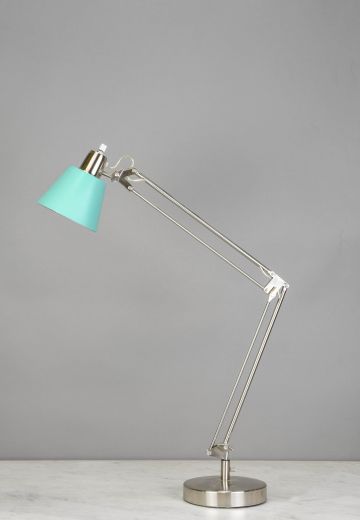 Silver Adjustable Desk Lamp w/Aqua Shade