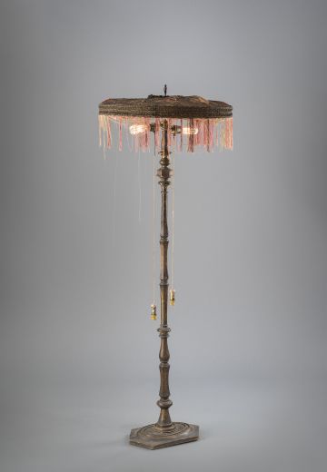 Funky Wooden Two Light Floor Lamp