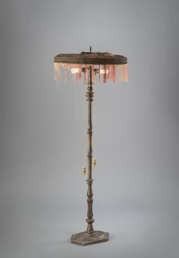 Funky Wooden Two Light Floor Lamp