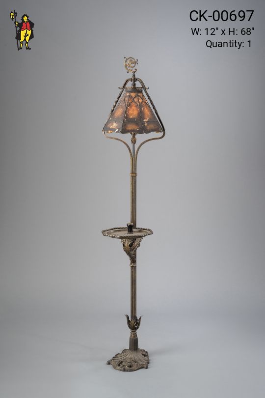 Antique Brass Floor Lamp w/Table & Cigarette Lighter