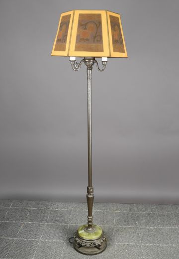 Antique Brass Floor Lamp With Mica Shade