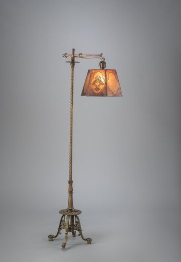 Bridge Floor Lamp w/Amber Mica Lampshade