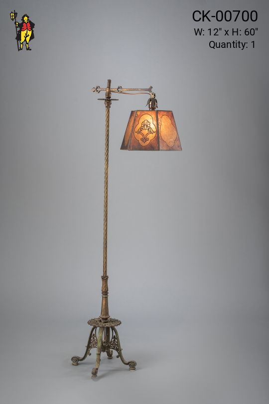 Bridge Floor Lamp w/Amber Mica Lampshade