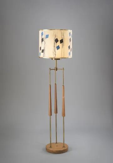 Mid Century Floor Lamp w/Abstract Drum Shade