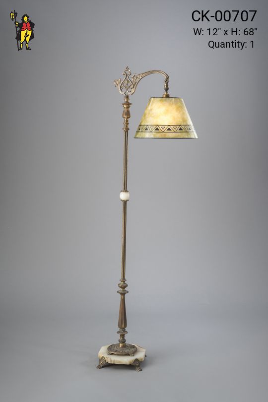 Brass & Jadalite Floor Lamp w/Natural Mica Lampshade