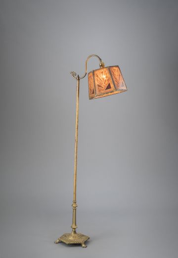 Bridge Floor Lamp w/Amber Mica Lampshade