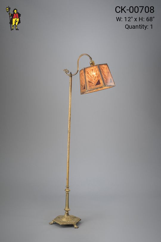 Bridge Floor Lamp w/Amber Mica Lampshade