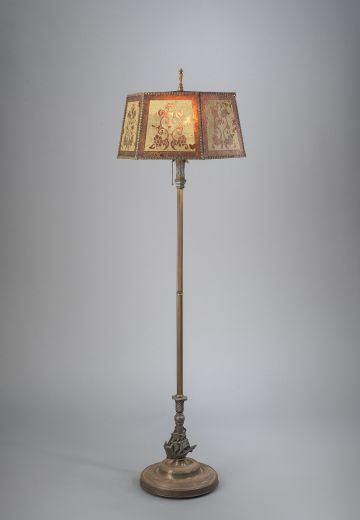 Antique Brass Nautical Floor Lamp w/Etched Mica Lampshade