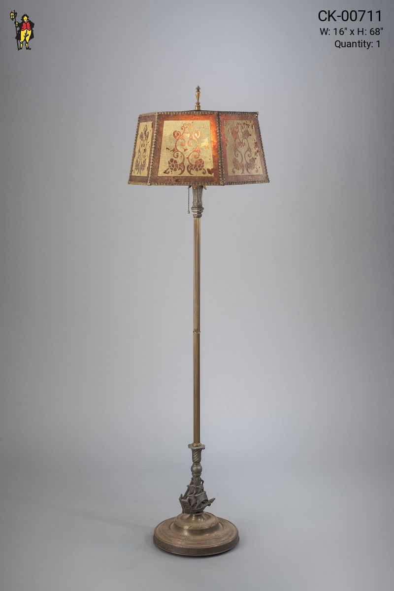 Antique Brass Nautical Floor Lamp w Etched Mica Lampshade Floor Lamps Collection City Knickerbocker Lighting Rentals