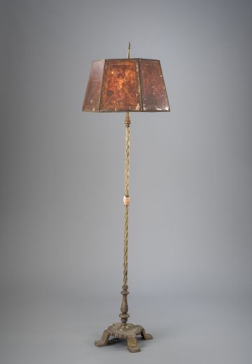 Antique Brass Floor Lamp w/Etched Mica Lampshade