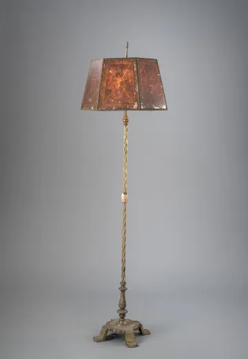 Antique Brass Floor Lamp w/Etched Mica Lampshade