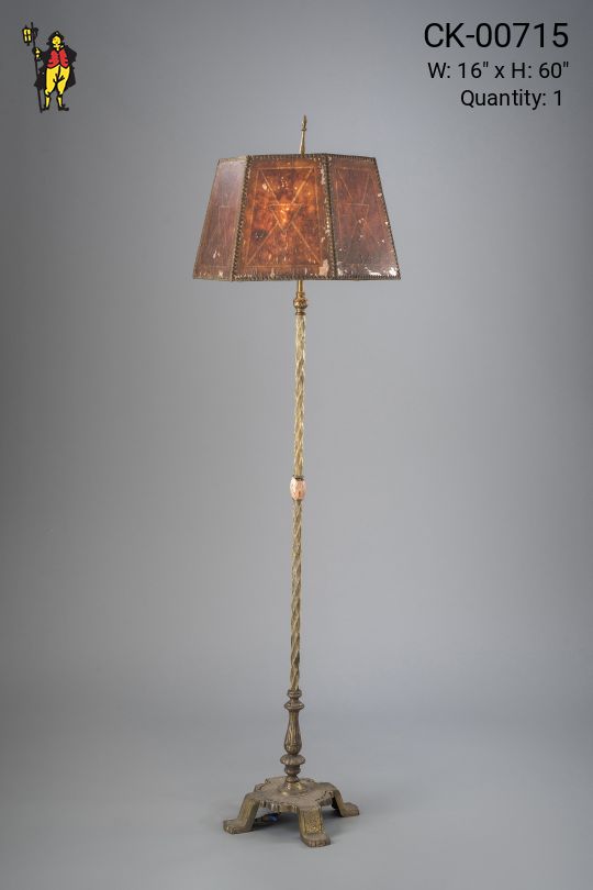 Antique Brass Floor Lamp w/Etched Mica Lampshade
