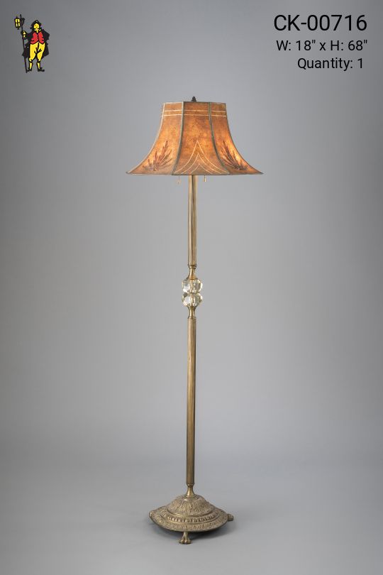 Antique Brass Floor Lamp w/Amber Mica Lampshade