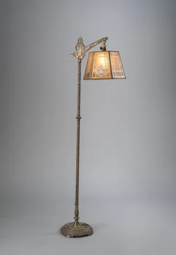 Bridge Floor Lamp w/Amber Mica Lampshade