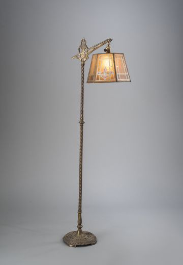 Bridge Floor Lamp w/Amber Mica Lampshade