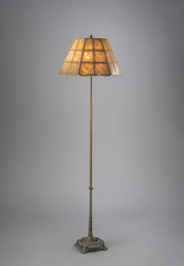Antique Brass Floor Lamp w/Etched Mica Lampshade