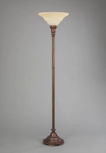 Brass Pole Torchere w/Glass Shade