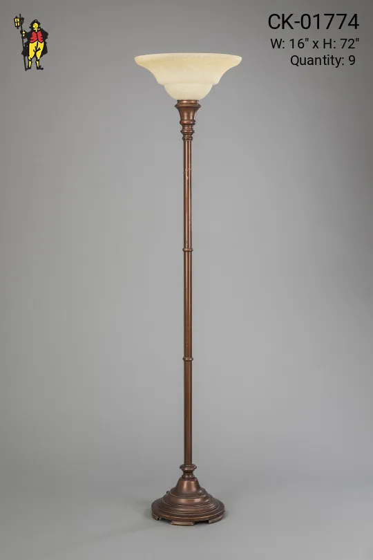 Brass Pole Torchere w/Glass Shade