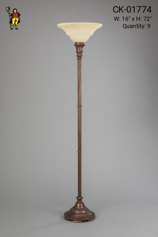 Brass Pole Torchere w/Glass Shade