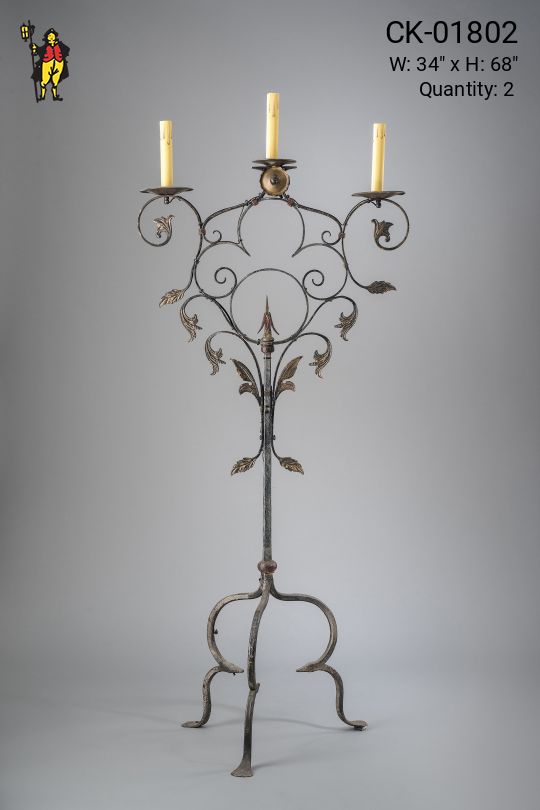Three Candle Non-Electric Iron Candelabra