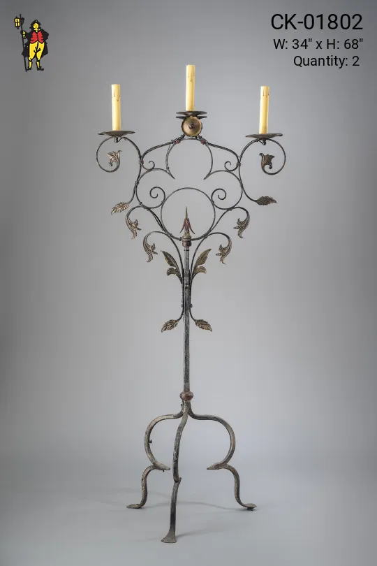 Three Candle Non-Electric Iron Candelabra