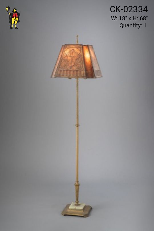 Antique Brass Floorlamp w/Etched Mica Lampshade