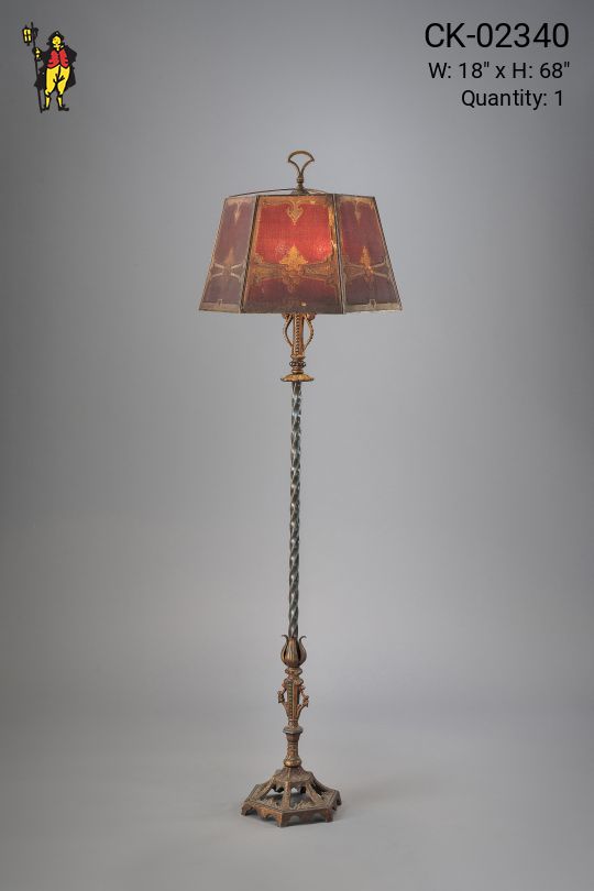 Antique Brass Floorlamp w/Etched Screen Shade