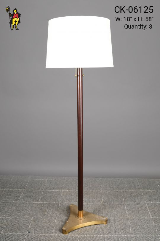 Wooden Pole Floor Lamp w/Brass Base