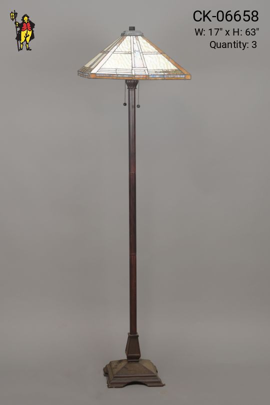 Footed Floor Lamp w/Square Art Glass Shade