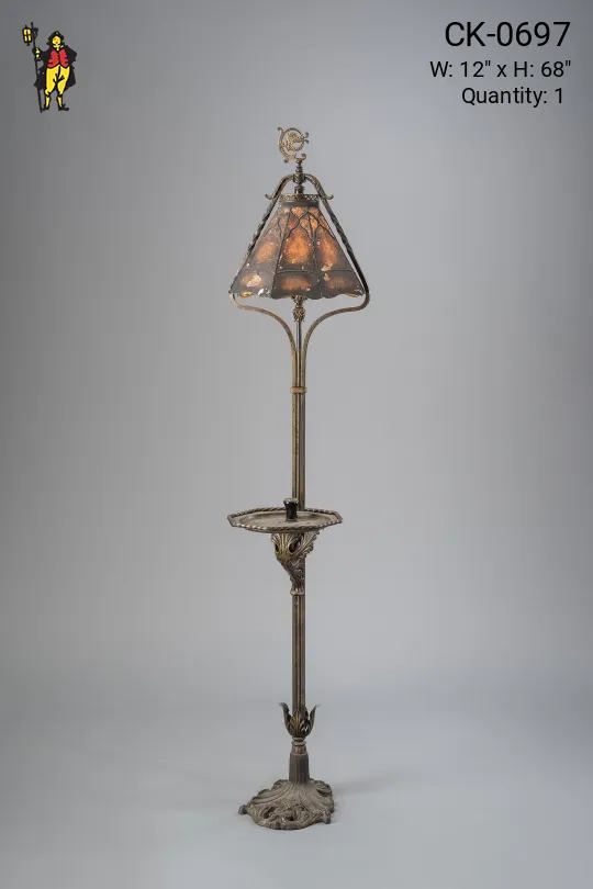 Antique Brass Floor Lamp w/Table & Cigarette Lighter