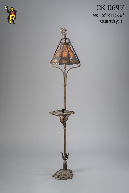 Antique Brass Floor Lamp w/Table & Cigarette Lighter
