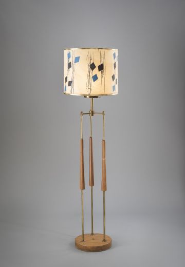 Mid Century Floor Lamp w/Abstract Drum Shade