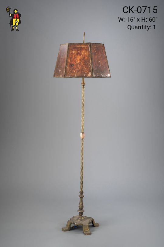 Antique Brass Floor Lamp w/Etched Mica Lampshade