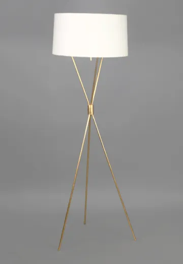 Modern Brass Tripod Floorlamp w/White Drum Shade