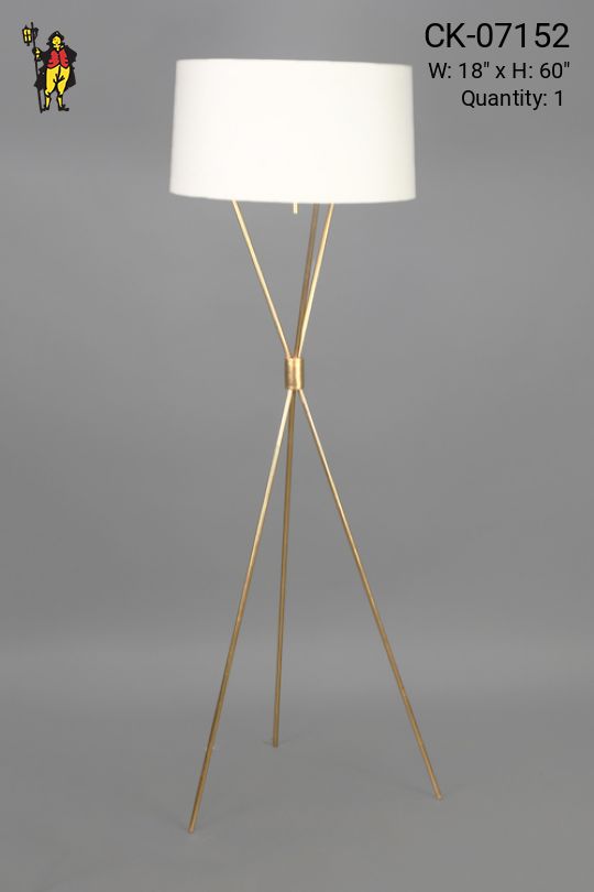 Modern Brass Tripod Floorlamp w/White Drum Shade