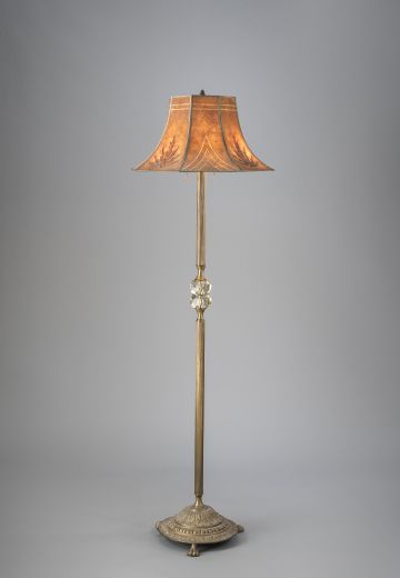 Antique Brass Floor Lamp w/Amber Mica Lampshade