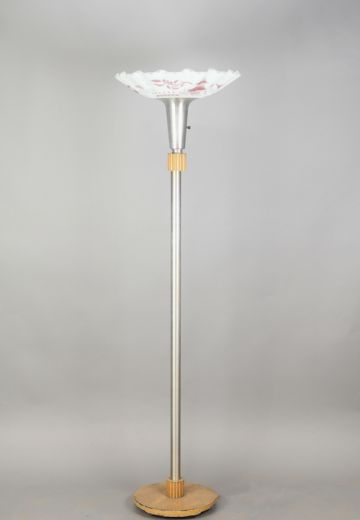 Nickel & Wood Finished Torchiere