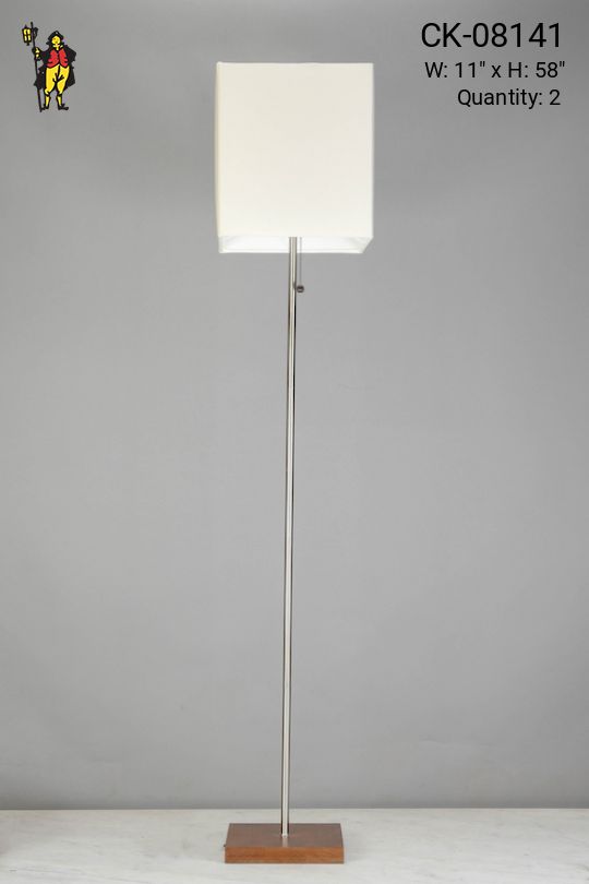 Modern Silver Floor Lamp w/Wooden Base