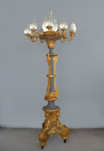 Large Brass Floor Lamp w/Flame Glass Shades