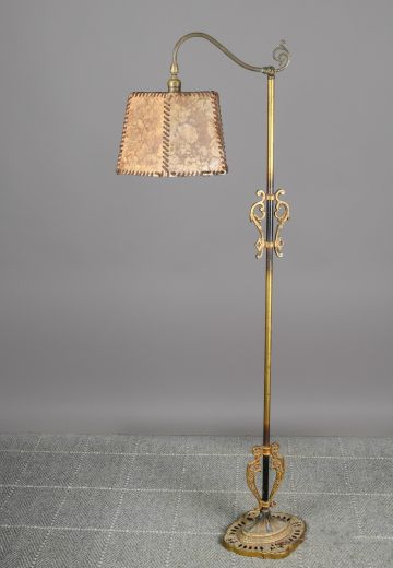 Brass Bridge Style Floor Lamp w/Mica Shade