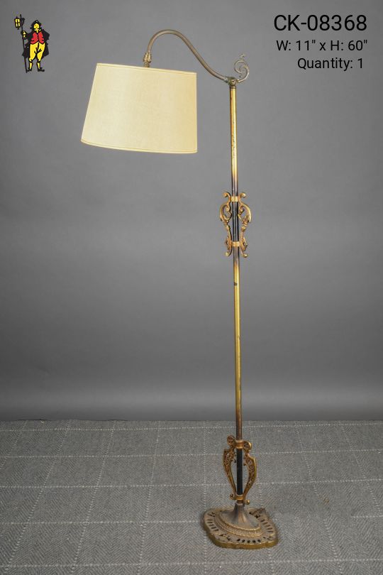 Brass Bridge Style Floor Lamp w/Mica Shade