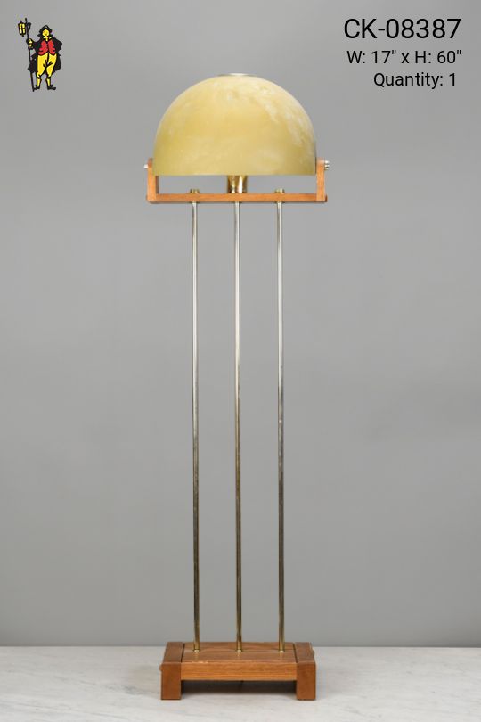Mid Century Wooden Chrome Adjustable Head Floor Lamp w/Fiberglass Shade
