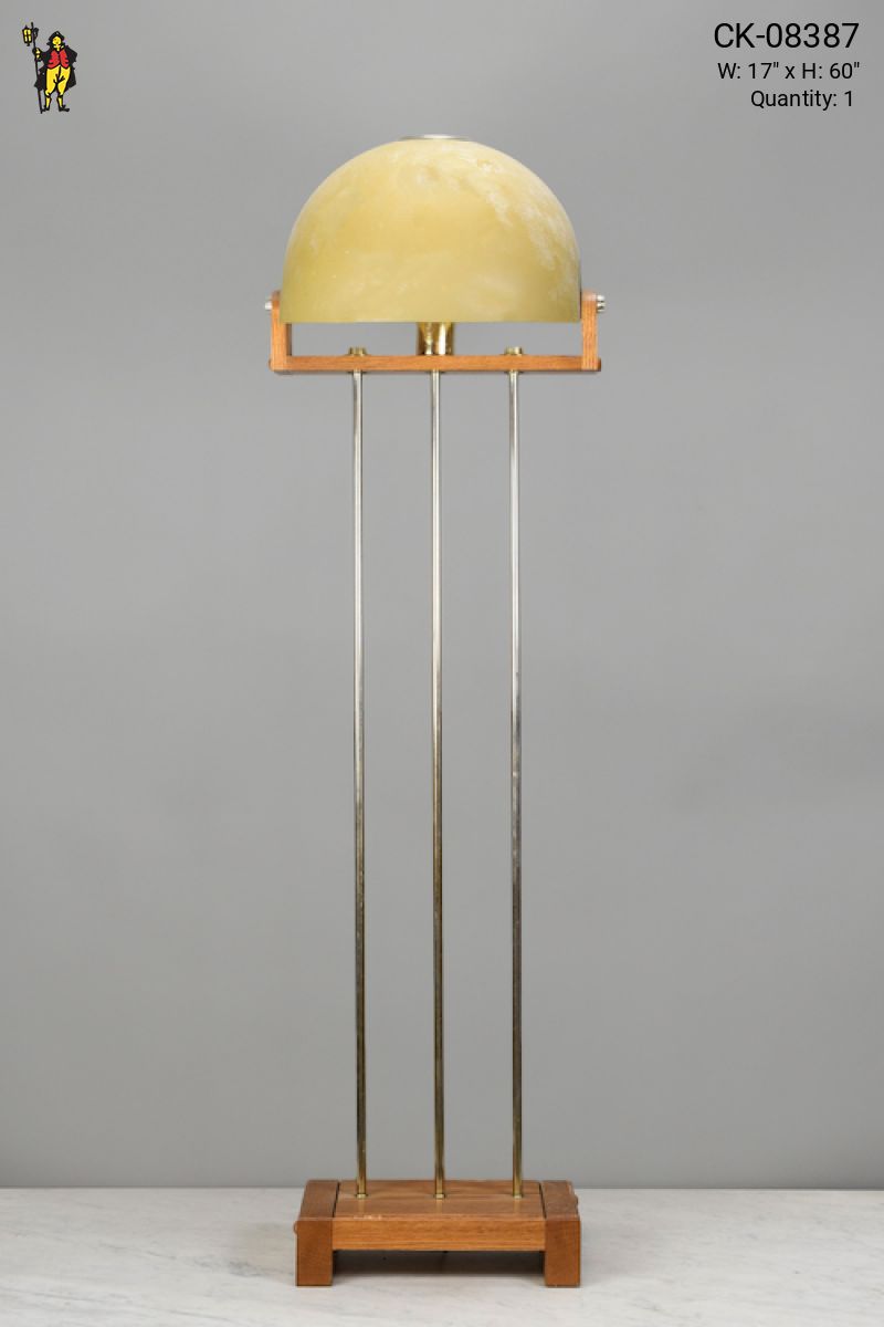 Mid Century Wooden Chrome Adjustable Head Floor Lamp w/Fiberglass