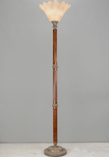 Wooden Torchiere w/Glass Shade
