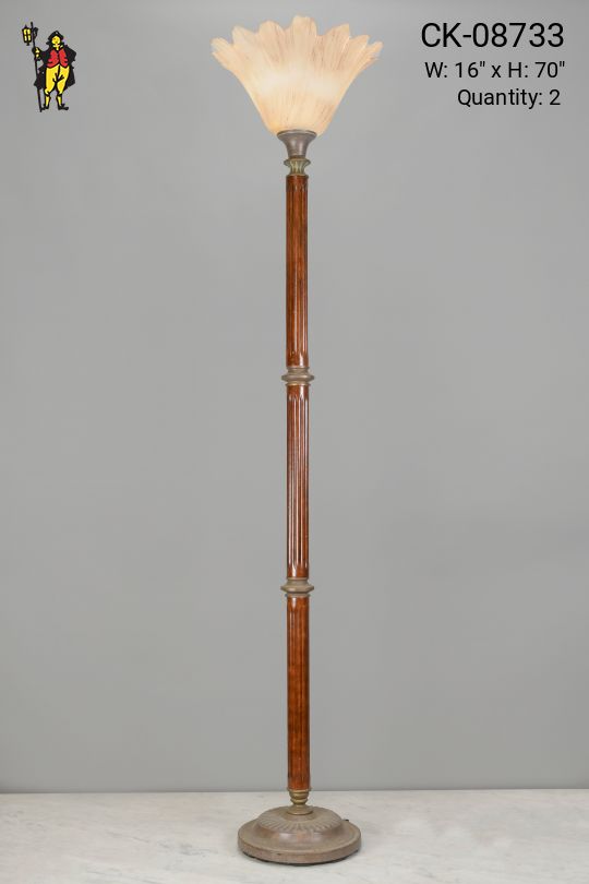 Wooden Torchiere w/Glass Shade