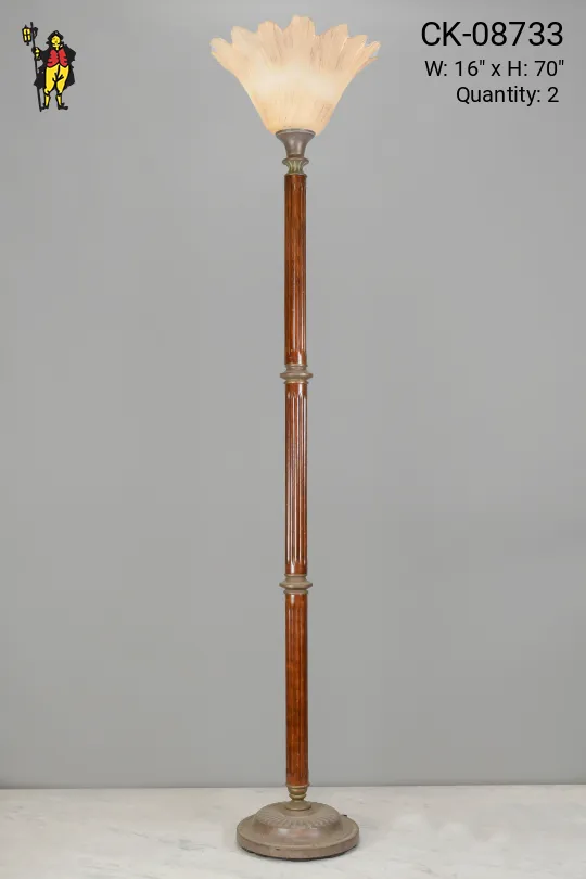 Wooden Torchiere w/Glass Shade