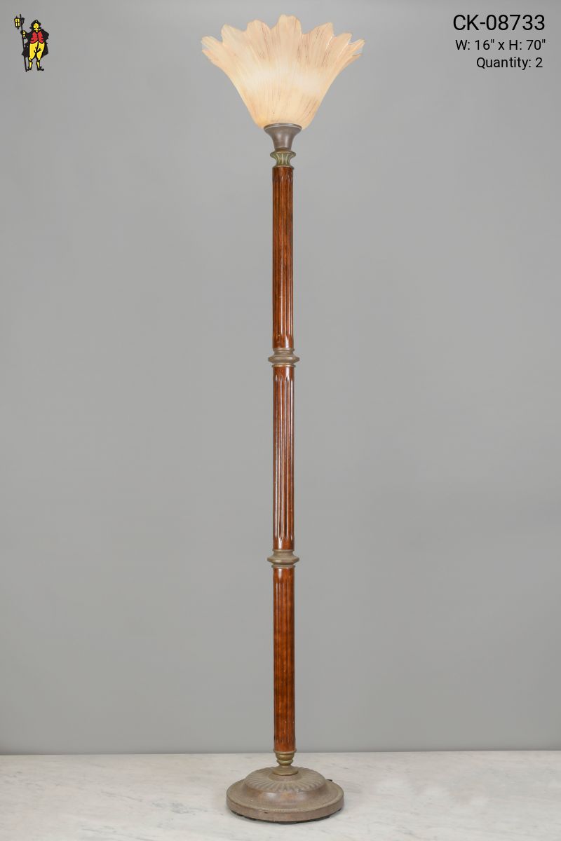 Wooden Torchiere w Glass Shade Floor Lamps Collection City Knickerbocker Lighting Rentals