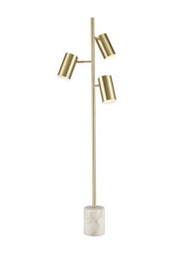 White Marble Base Three Light Brass Floor Lamp
