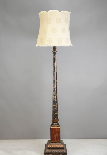 Black Floral Painted Floor Lamp