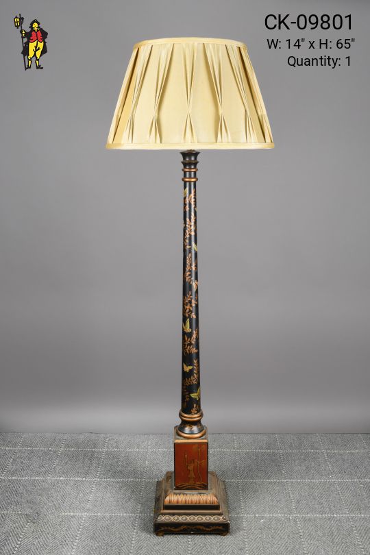 Black Floral Painted Floor Lamp